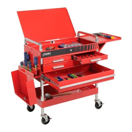 Sunex Sunex Tools 8013ADELUXE 4 Drawer Deluxe Red Tool Cart W/ Locking Top &  Drawers 8013ADELUXE